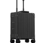 Black aluminum rolled under seat carry on 1655-side laptop case black briefcase with 4 wheels corner view