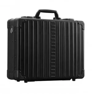 black aluminum briefcase with attached handle