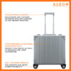 1837-platinum-front Front view of silver platinum Aleon business case with tsa approved locks, spinner wheels and aluminum construction