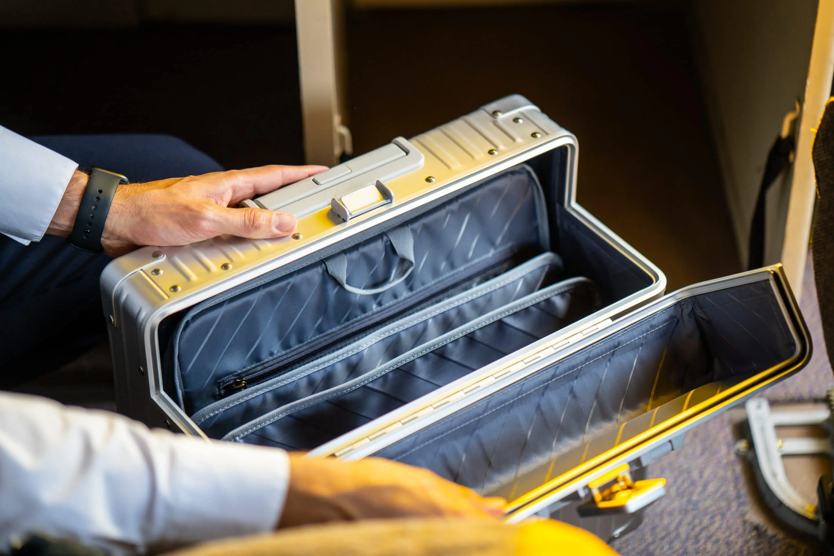 Aluminum Pilots Case opened Aluminum Pilots Case open and silver and black