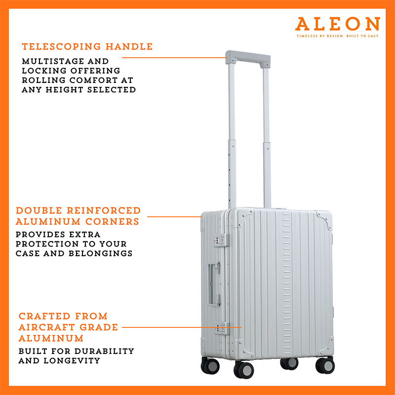 Side view of Aleon carryon with suiter in silver