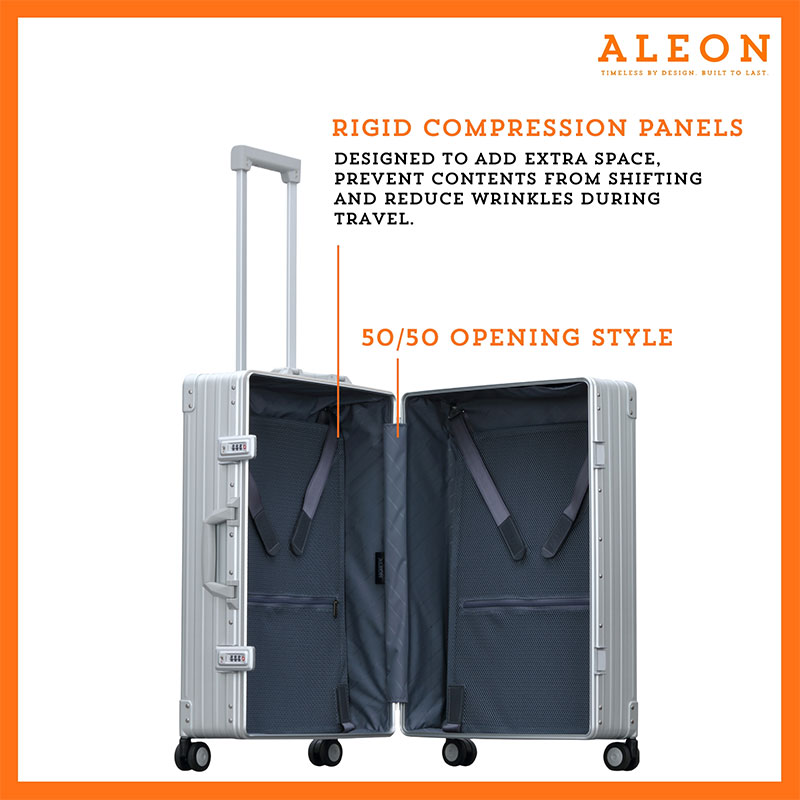 Open view of Aleon platinum silver case with compression boards