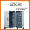 3019-PL--B075Y2SWHJ-open-1-(1) The platinum suitcase is fully opened, revealing a spacious interior with a fitted packing cube and a compression panel designed to keep belongings secure and wrinkle-free. The seamless rubber seal lining ensures protection against moisture and dust.