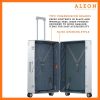 3055-Pl--B07MBQRNKT-open-1-(1) ALEON silver platinum Macro Traveler Checked Case open to reveal organized interior with compression straps and a zippered divider, ensuring secure storage for travel essentials.