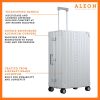 3055-Pl--B07MBQRNKT-side-1-(1) ALEON silver Macro Traveler Checked Case in brushed aluminum finish, standing upright with reinforced corners and dual lock latches, showcasing its sleek and durable design.