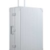 M97A0679-(4) Side front profile of Aleon 32" Checked Luggage made for long trips with durable aluminum exterior