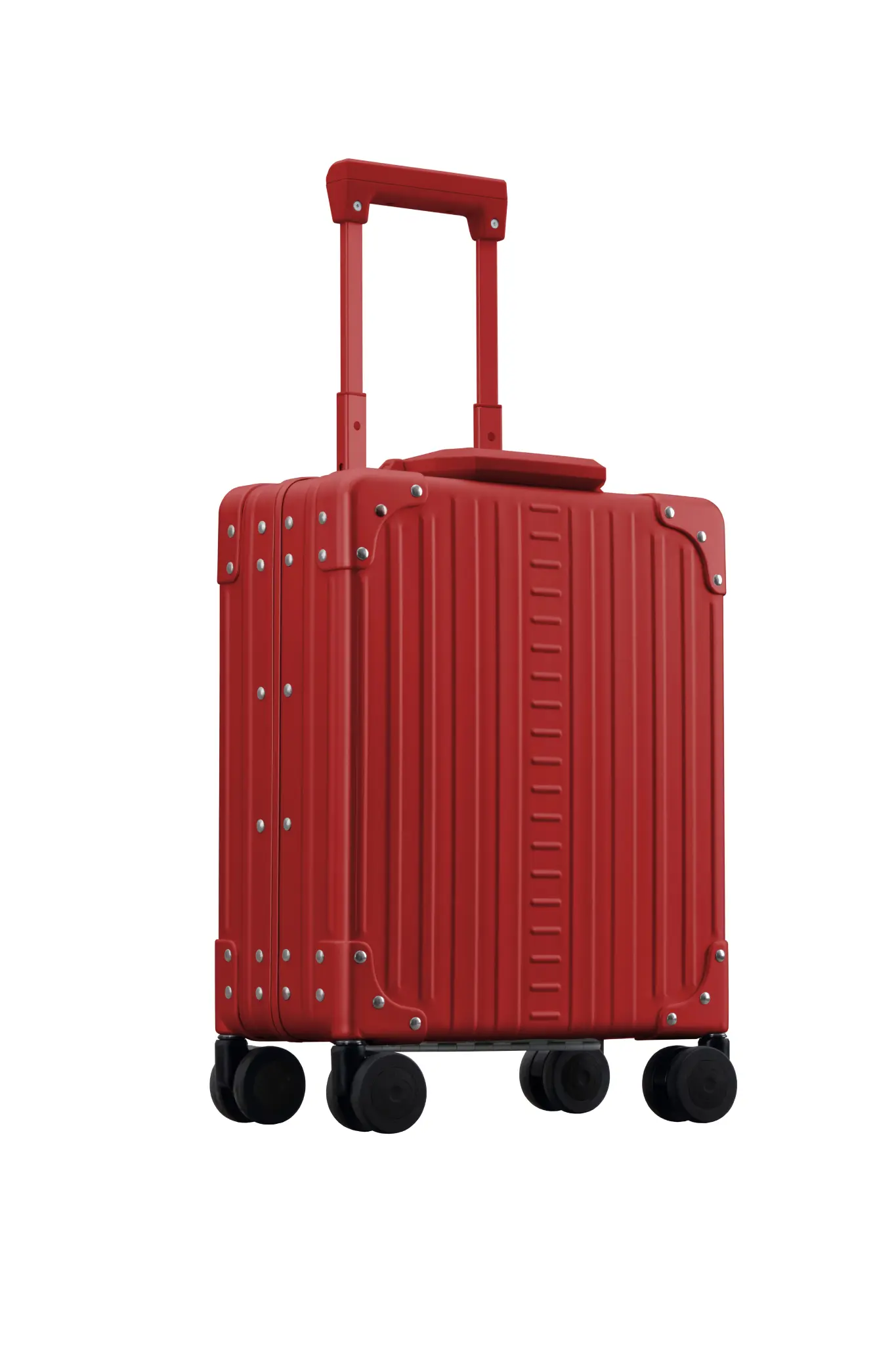 Red carry on aluminum luggage