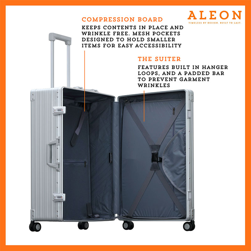 Open view of Aleon checked case with Suiter