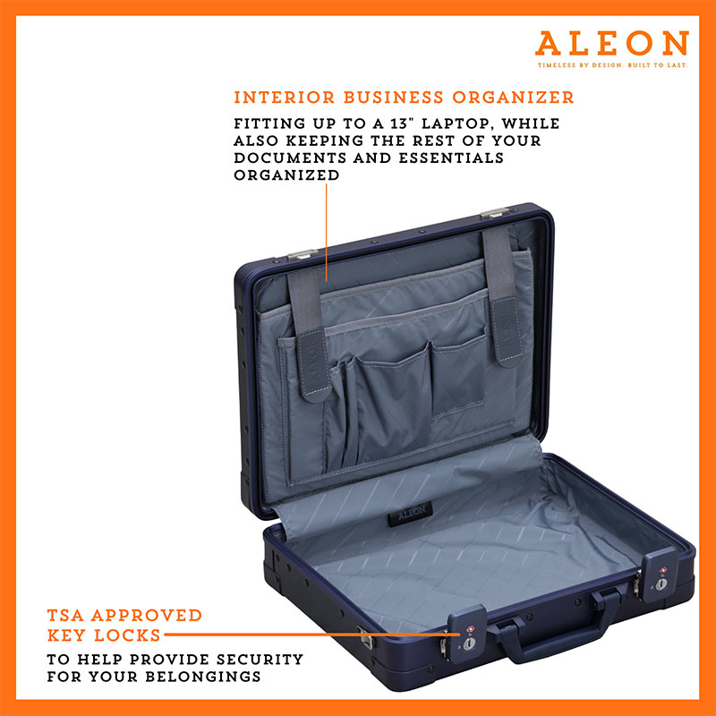 Aleon attache open view with business organizer in blue sapphire