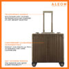 1764-bronze-front-(1) Bronze front view of Aleon vertical opening business case with telescoping handle, aluminum construction and spinner wheels