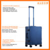 2128-SA--B09FVFFPMT-side-(3) Side view of blue carry on with suiter crafted from aluminum