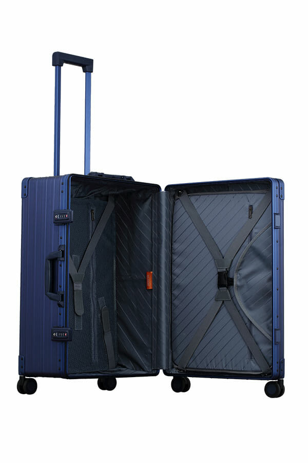 26-inch-hard-side-suitcase-in-Blue-with-garment-bag-inside-case-open-to-show-gramnet-bag-trunk-style