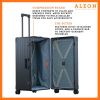 3019-ON--B075XZK3J4-open-1-(1) The black suitcase is fully opened, revealing a spacious interior with a fitted packing cube and a compression panel designed to keep belongings secure and wrinkle-free. The seamless rubber seal lining ensures protection against moisture and dust.