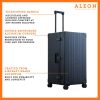 3019-ON-B075XZK3J4-side-(1) A close-up of the onyx suitcase’s high-density double quad wheels, designed for smooth 360-degree rotation. The aluminum side handle is visible, offering an alternative carrying option for convenience.