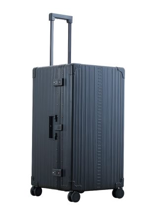 Sleek Onyx Black Aluminum Trunk – Durable 30-inch Checked Luggage