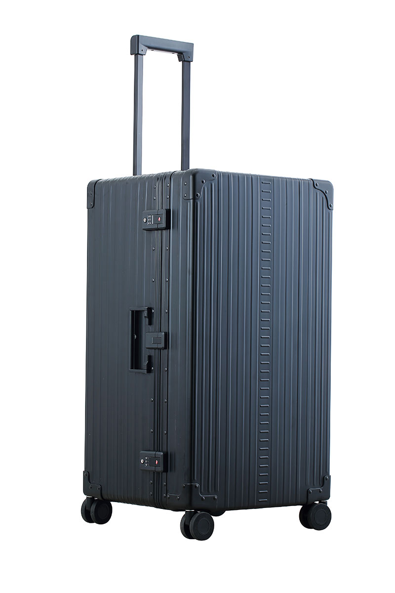Sleek Onyx Black Aluminum Trunk – Durable 30-inch Checked Luggage