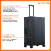 3055-ON---B07MBQXDLM-side-1-(1) ALEON black onyx Macro Traveler Checked Case in brushed aluminum finish, standing upright with reinforced corners and dual lock latches, showcasing its sleek and durable design