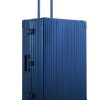 3055-SA-side Sapphire Blue Aleon aluminum checked 30 in luggage angled side profile showcasing full case design