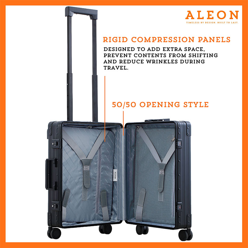 Open view of Aleon internation carry on with compression boards