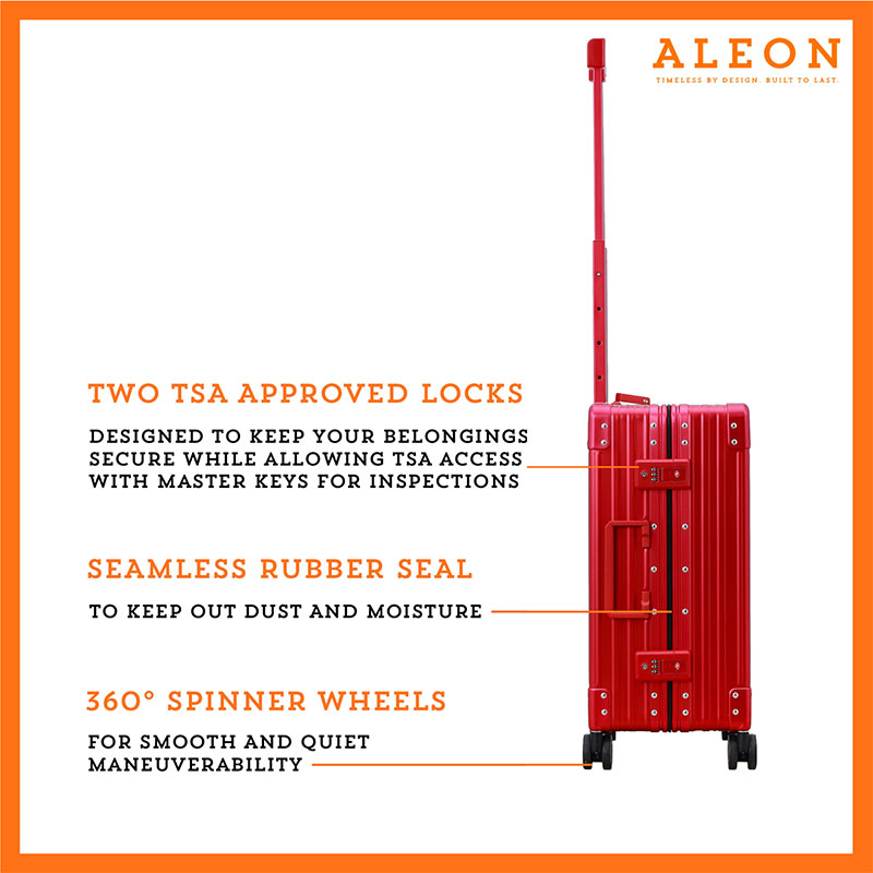 B07499SXCK-RU-Lock-(2) The ALEON 21" red Carry-On glides effortlessly through a busy terminal, its precision-engineered wheels navigating the polished flooring with ease. The sturdy telescoping handle ensures a comfortable grip for travelers.