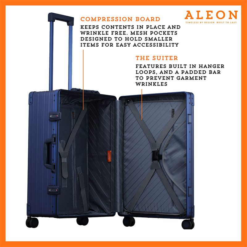 Open view of ALEON checked case with compression boards