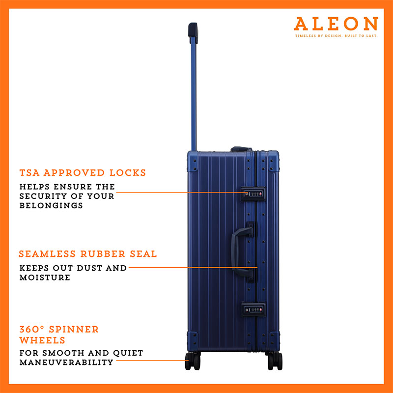 TSA approved locks on ALEON case and 360 degree spinner wheels