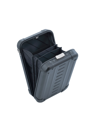 Open vertically case cross body hand bag made with aluminum