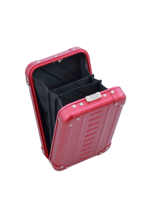 Red cross body vertically mini handbag open