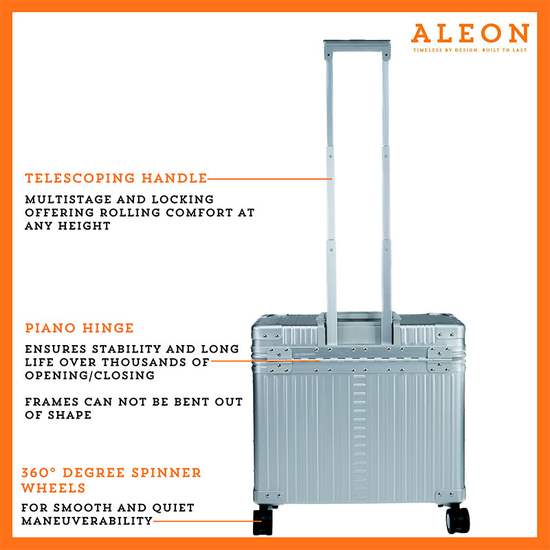 Aleon pilot case with full piano hinge and spinner wheels