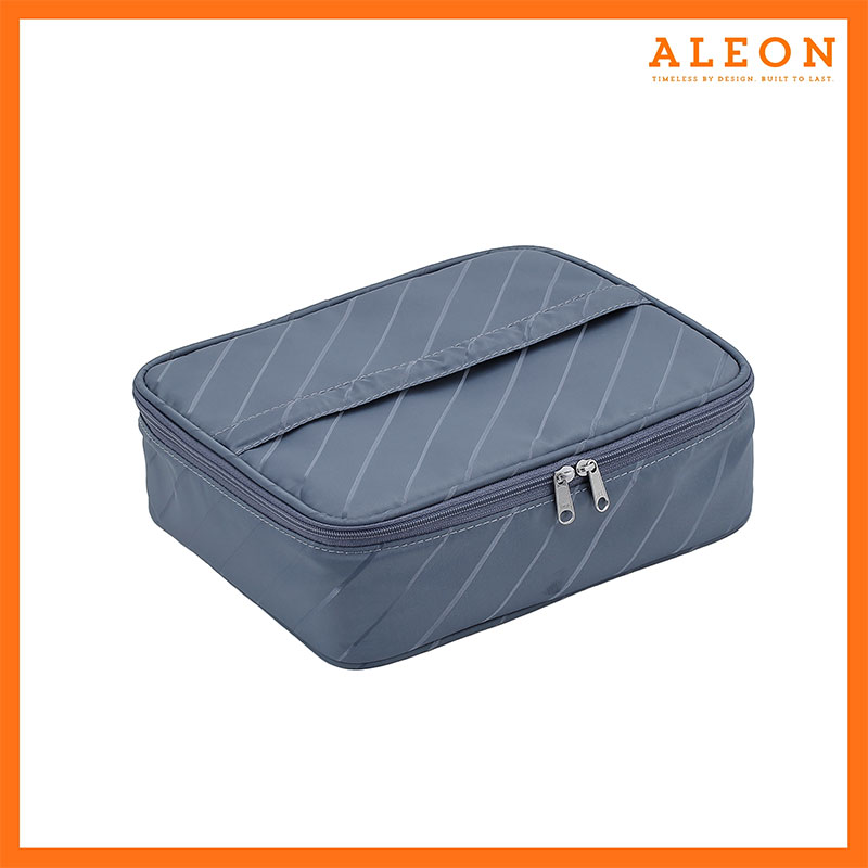 2612-packing-cube The image features a gray ALEON Messenger Case removable packing cube with zippered closure. The case has a rectangular shape with a sturdy handle on top for easy carrying.